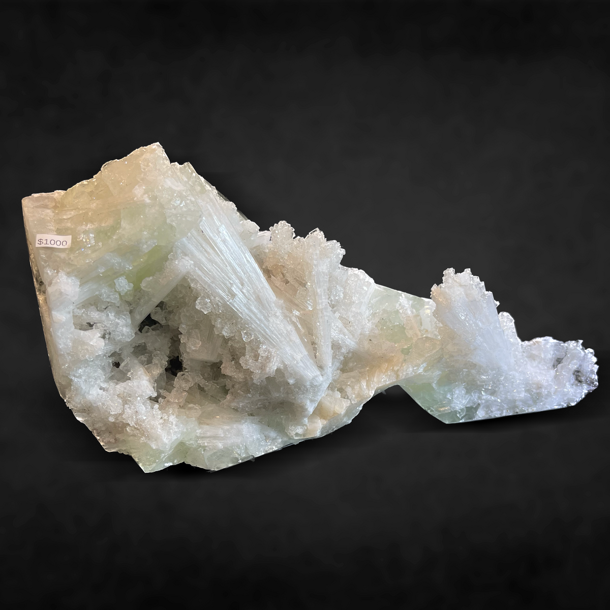 CUBIC GREEN APOPHYLLITE ON SCOLECITE