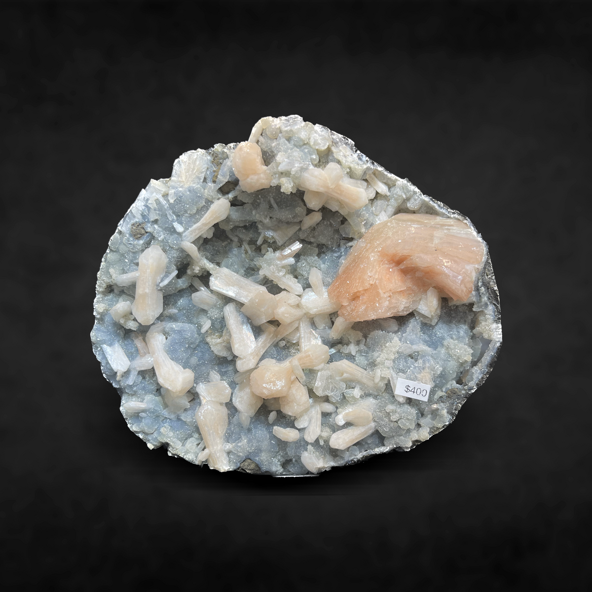 HEULANDITE WITH STILBITE ON DRUZY QUARTZ