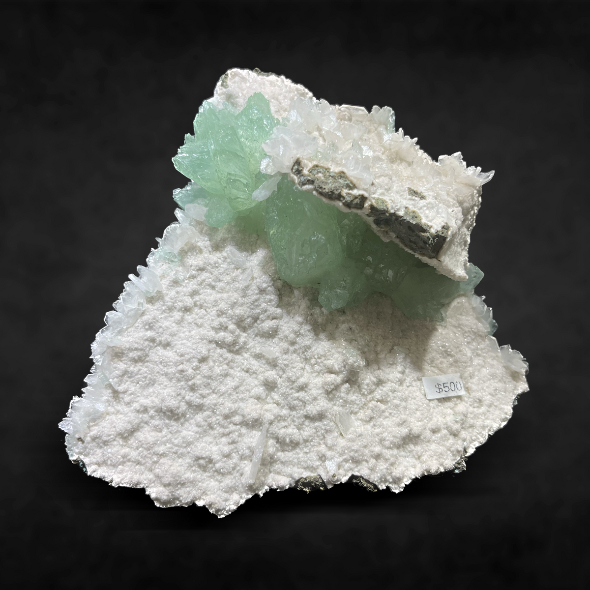 GREEN APOPHYLLITE ON HEULANDITE