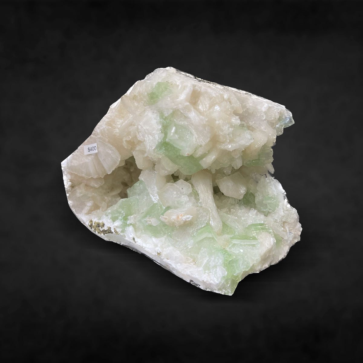 CUBIC GREEN APOPHYLLITE WITH STILBITE